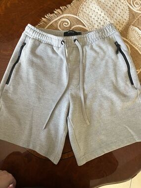 Pull&Bear Light Grey Athletic Shorts with Black Zip Accents
